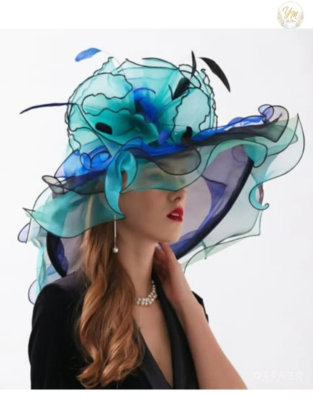 Organza Fascinator Hat with Detachable Flower for Wedding Church Derby